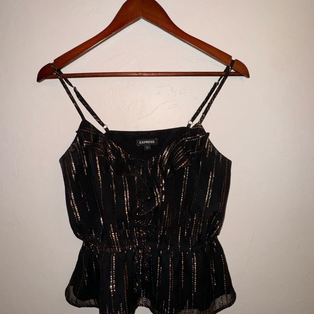 Express Black and Gold Peplum Camisole Top